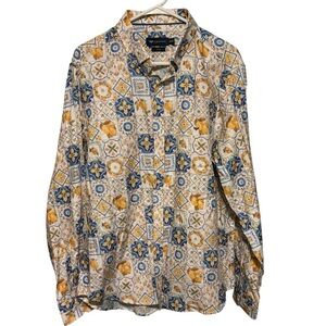 Caravaggio Men’s Button-Down Shirt | Slim Fit | Size 6 / XXL | Blue Gold Pattern